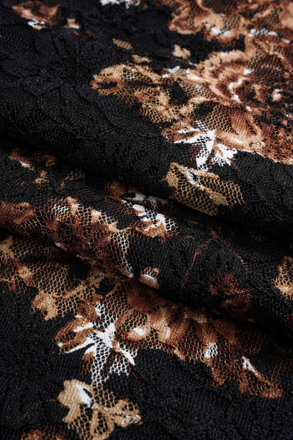 Floral Lace Patchwork Twist Knot Sleeveless Dress And Satin Asymmetrical Tie - Knot Skirt Set - MISMIMCWDB2507020068-BLACK-XS