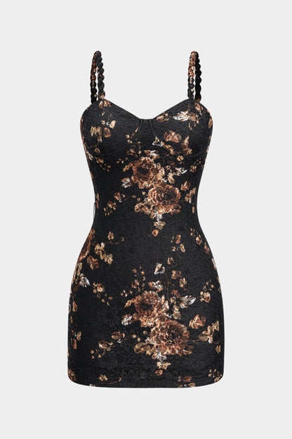 Floral Lace Patchwork Twist Knot Sleeveless Dress And Satin Asymmetrical Tie - Knot Skirt Set - MISMIMCWDB2507020068-BLACK-XS