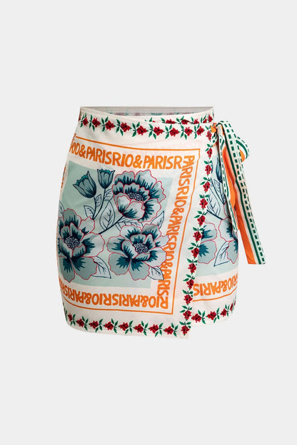 Floral Print Wrap Knot Mini Skirt - MISMIMCWBK2403250023-MULTICOLOR-XXS