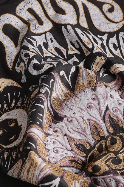 Flower Print Hem Knotted Short Sleeve T-Shirt - MISMIMCWTS221100014-DIM GRAY-XXS