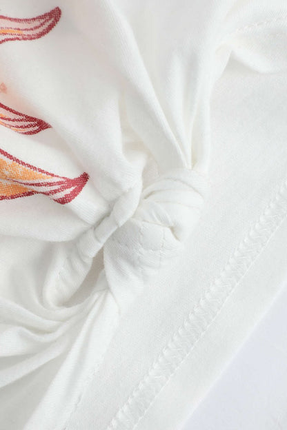 Flower Print Hem Knotted Short Sleeve T-Shirt - MISMIMCWTS221100014-WHITE-XS