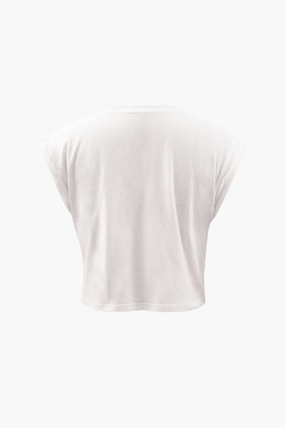 Flower Print Hem Knotted Short Sleeve T-Shirt - MISMIMCWTS221100014-WHITE-XS