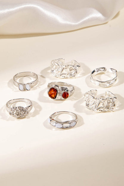 Geometric Irregular Ring Set - MISMIMCAJR2504290146-SILVER-F