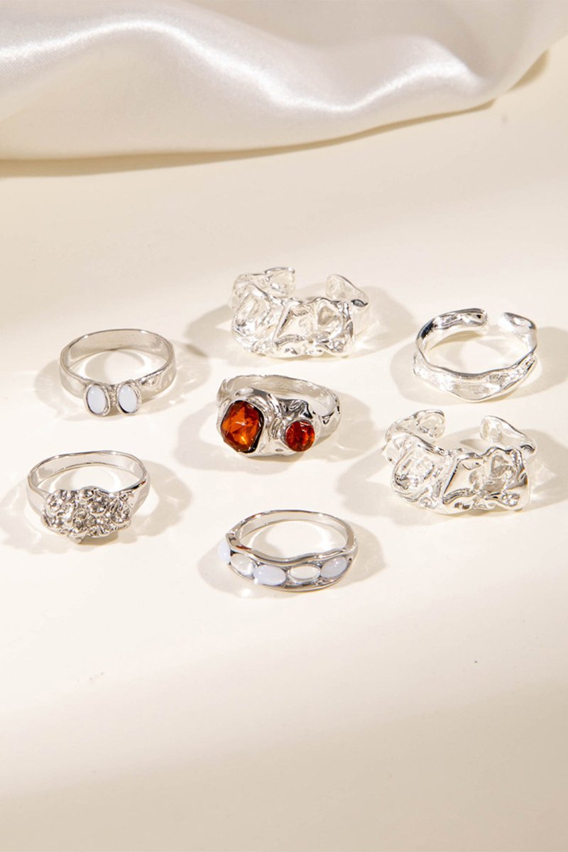 Geometric Irregular Ring Set - MISMIMCAJR2504290146-SILVER-F