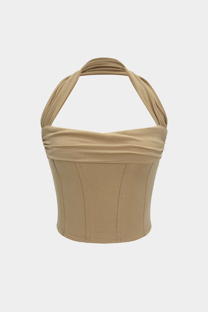 Halter Neck Ruched Top - MISMIMCWTT2503210072-KHAKI-XS