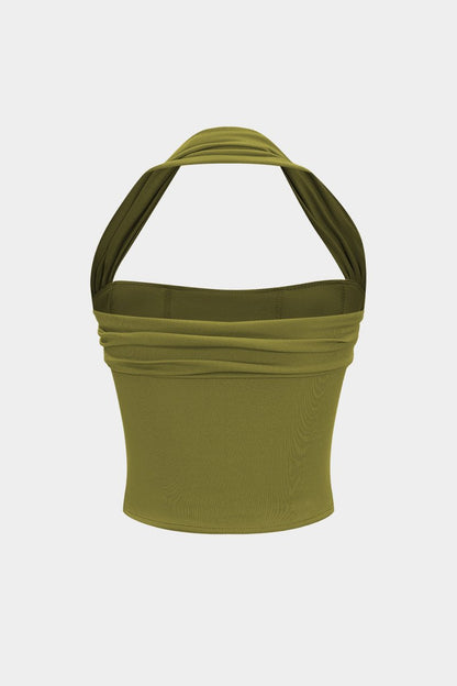 Halter Neck Ruched Top - MISMIMCWTT2503210072-GREEN-XS