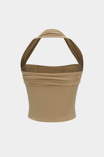 Halter Neck Ruched Top - MISMIMCWTT2503210072-KHAKI-XS