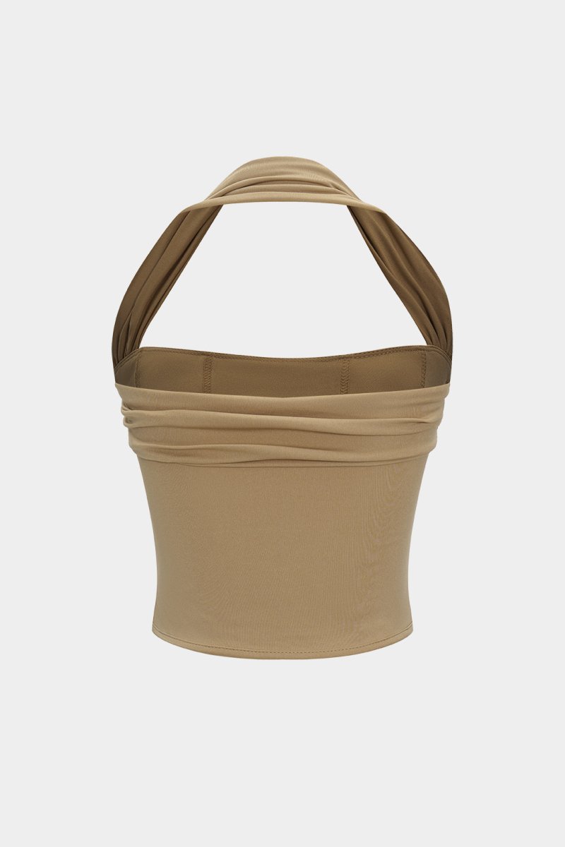 Halter Neck Ruched Top - MISMIMCWTT2503210072-KHAKI-XS