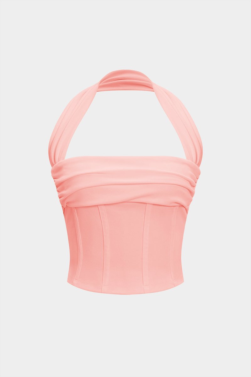 Halter Neck Ruched Top - MISMIMCWTT2503210072-PINK-XS