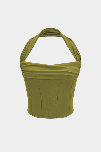 Halter Neck Ruched Top - MISMIMCWTT2503210072-GREEN-XS