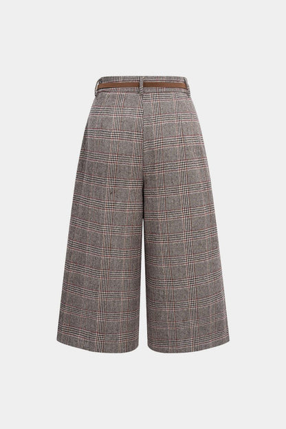 Houndstooth Print High Waist Trousers - MISMIMCWBT2509150043-MINK-XS