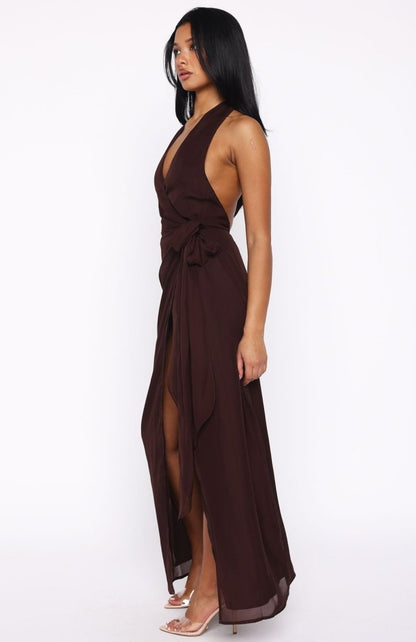 How I Feel Halter Maxi Dress Chocolate - MISMIEXDAL2032-1-XXS