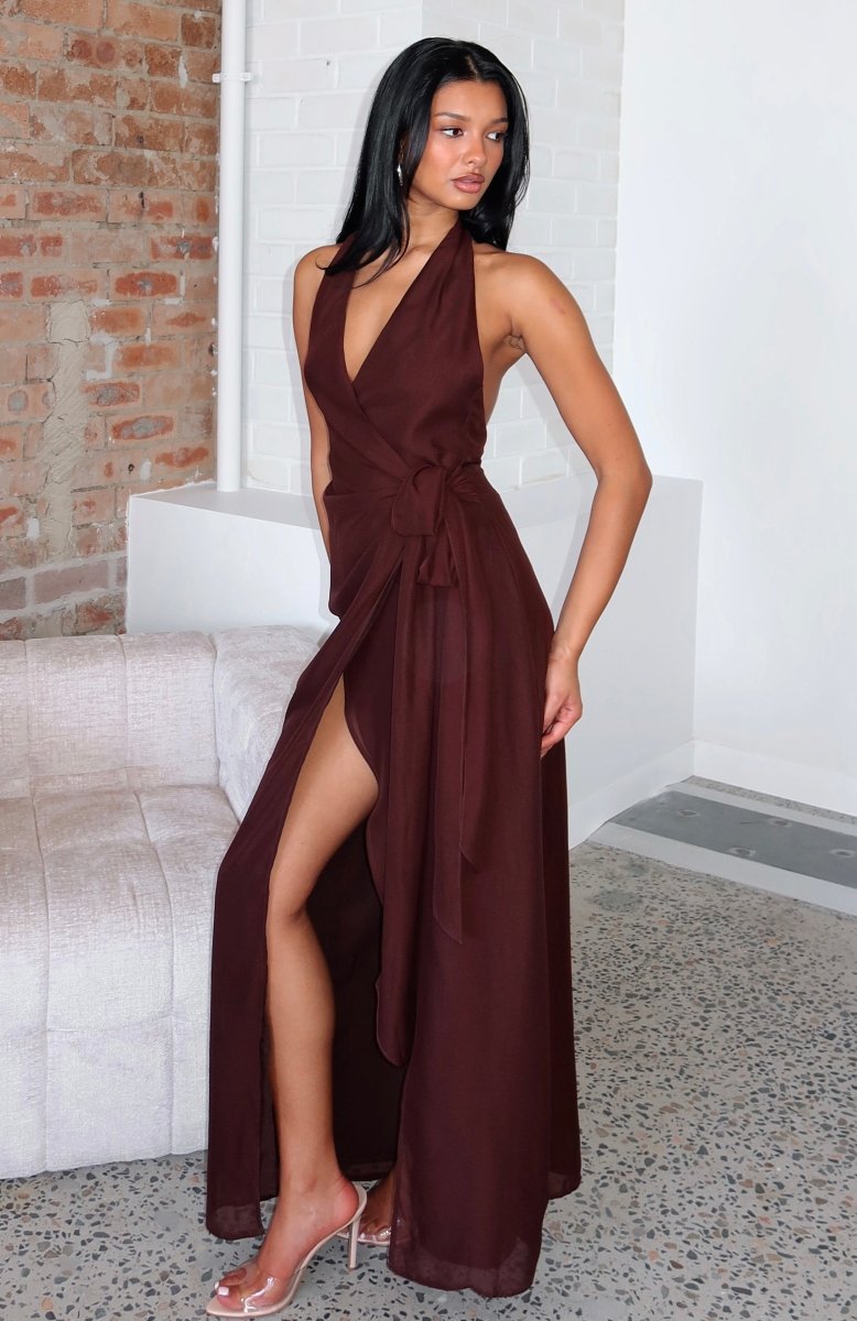 How I Feel Halter Maxi Dress Chocolate - MISMIEXDAL2032-1-XXS