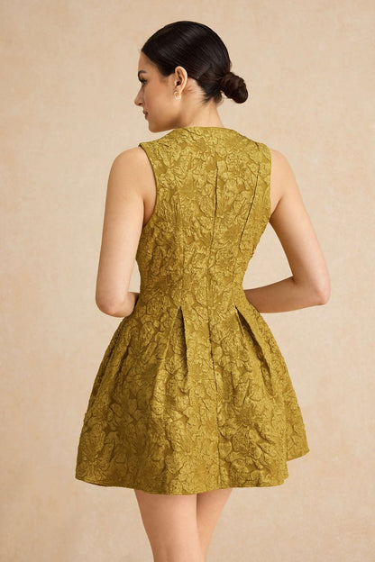 Jacquard Sleeveless Ruched Mini Dress - MISMIMCWDC2501080019-LIME-XS