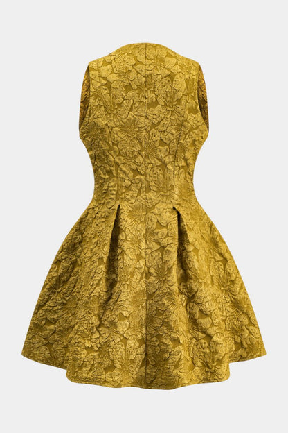 Jacquard Sleeveless Ruched Mini Dress - MISMIMCWDC2501080019-MUSTARD-XS