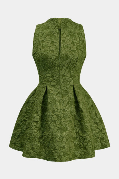 Jacquard Sleeveless Ruched Mini Dress - MISMIMCWDC2501080019-LIME-XS