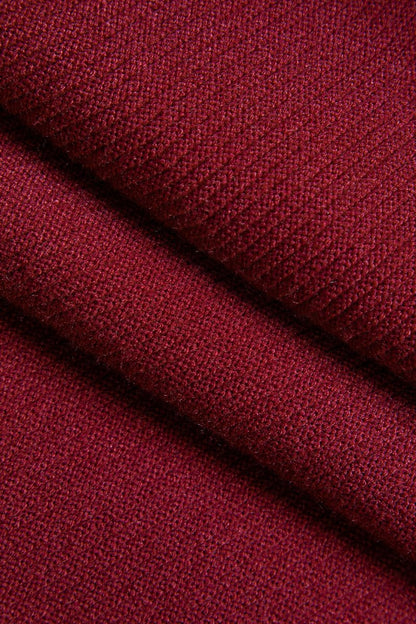 Knit Puff Hem Long Sleeve V - neck Dress - MISMIMCWKD2411040124-BURGUNDY-XS