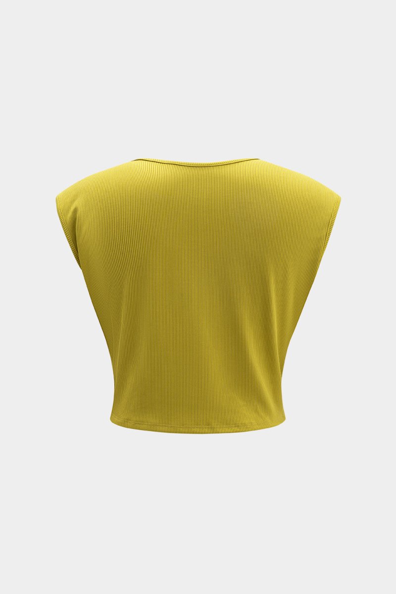 Knot Ruched Sleeveless Tank Top - MISMIMCWTT2502190074-LIME-XS
