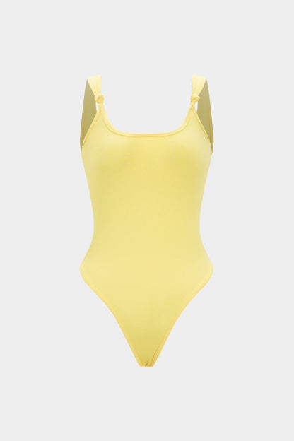 Knotted Solid Sleeveless Bodysuit - MISMIMCWTO2506090065-YELLOW-S