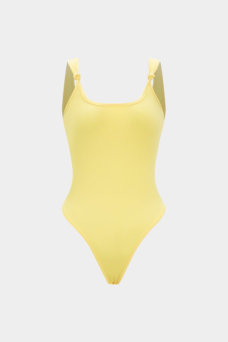 Knotted Solid Sleeveless Bodysuit - MISMIMCWTO2506090065-YELLOW-S