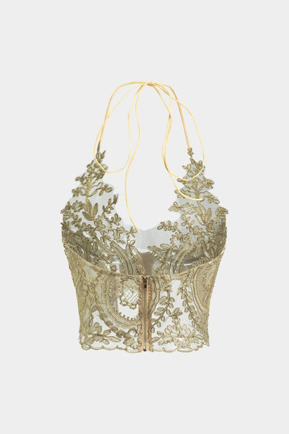 Lace Cut Out Tie Up Zipper Cami Top - MISMIMCWTT2402260057-GOLD-S