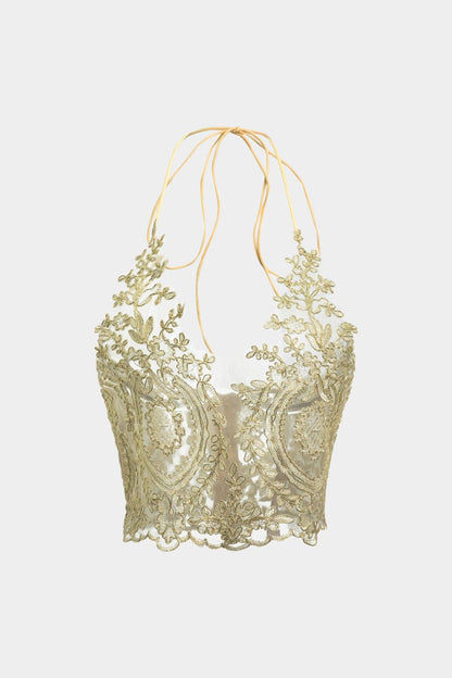 Lace Cut Out Tie Up Zipper Cami Top - MISMIMCWTT2402260057-GOLD-S