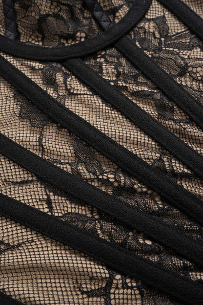 Lace Trim Corset Tube Top - MISMIMCWTU2509080076-BLACK-XS