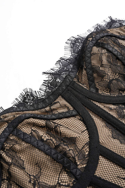 Lace Trim Corset Tube Top - MISMIMCWTU2509080076-BLACK-XS