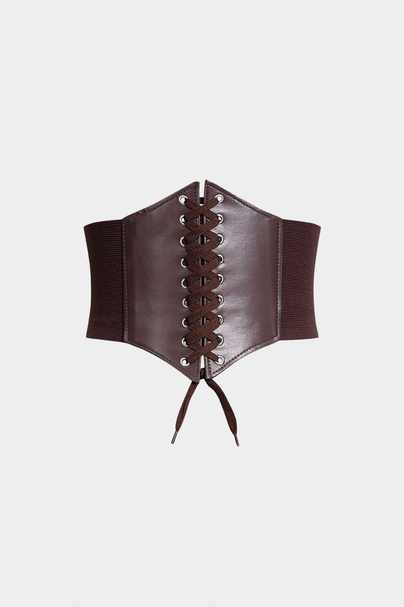 Leather Waist Wide Corset - MISMIMCAWC2509090100-COFFEE-F