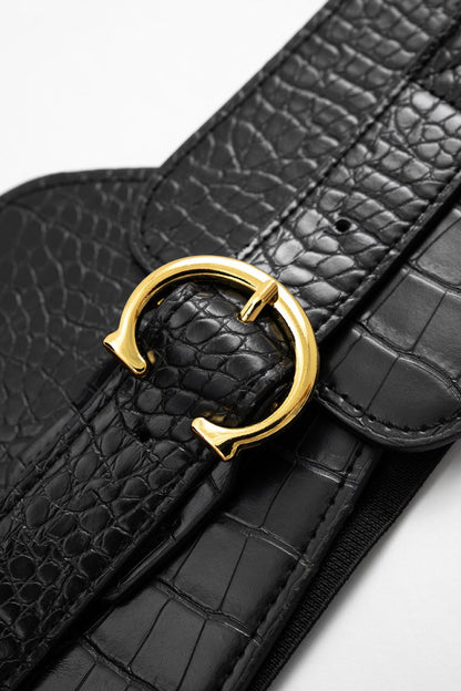 Leather Wide Belt Corset - MISMIMCAWC2509090115-BLACK-F