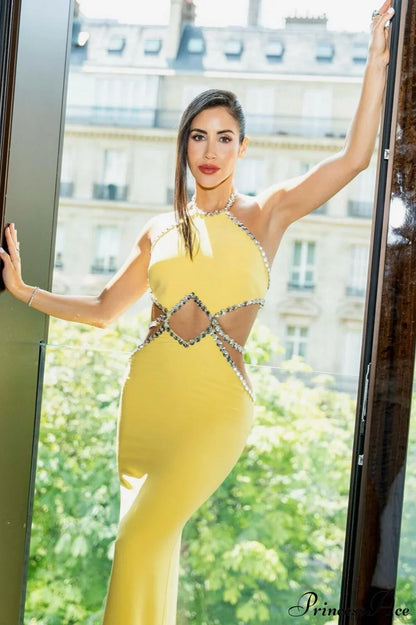 Lemon Yellow Bandage High End Party Dress