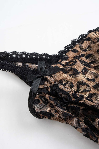 Leopard Print Lace Patchwork Backless Sleeveless Bodysuit - MISMIMCWTO2509160033-KHAKI-S