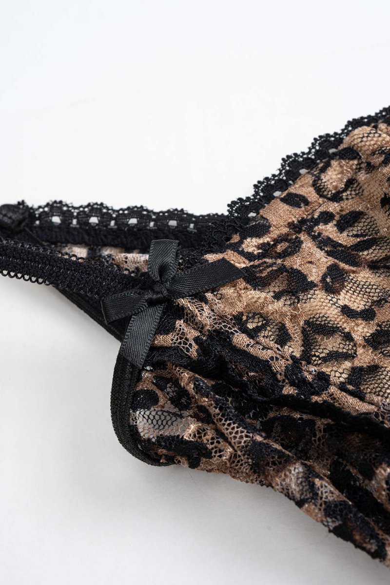 Leopard Print Lace Patchwork Backless Sleeveless Bodysuit - MISMIMCWTO2509160033-KHAKI-S