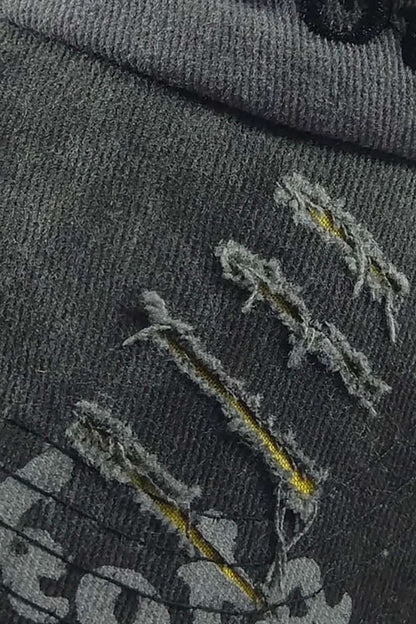 Letter Embroidery Distressed Baseball Hat - MISMIMCAHH2411190053-BLACK-F