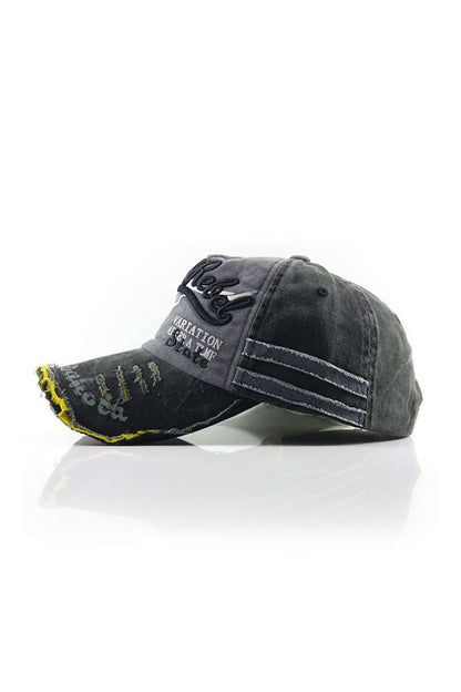 Letter Embroidery Distressed Baseball Hat - MISMIMCAHH2411190053-BLACK-F