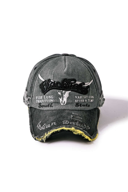 Letter Embroidery Distressed Baseball Hat - MISMIMCAHH2411190053-BLACK-F