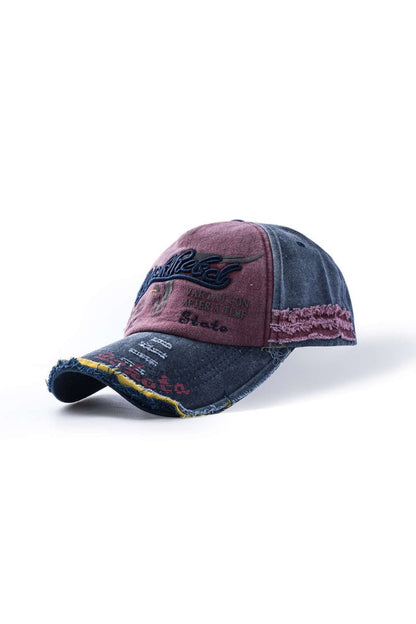 Letter Embroidery Distressed Baseball Hat - MISMIMCAHH2411190053-NAVY-F
