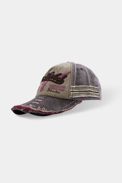 Letter Embroidery Distressed Baseball Hat - MISMIMCAHH2411190053-COFFEE-F