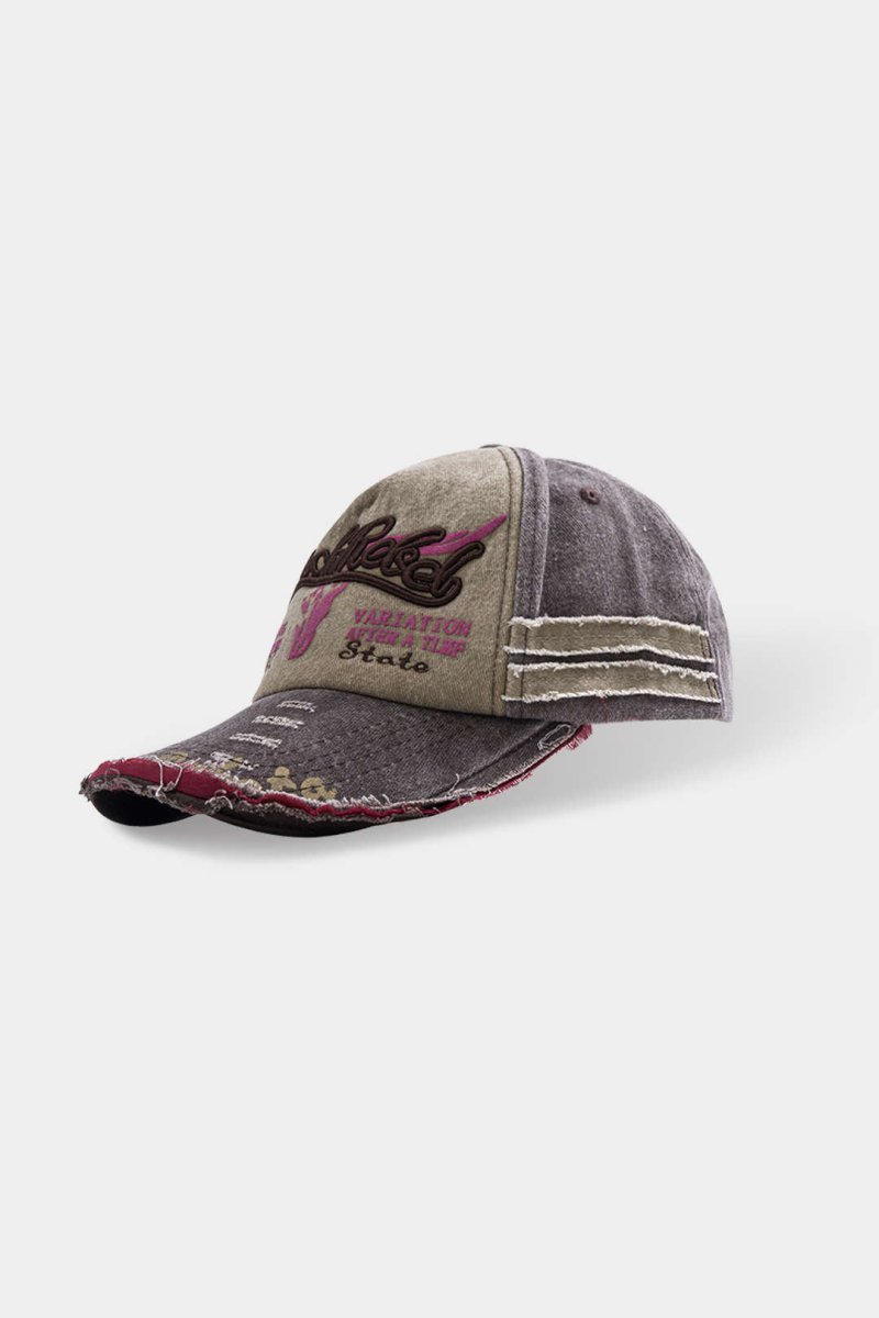 Letter Embroidery Distressed Baseball Hat - MISMIMCAHH2411190053-COFFEE-F