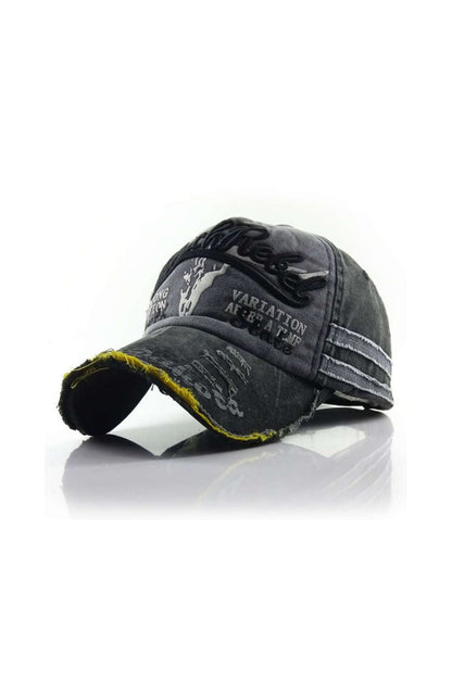 Letter Embroidery Distressed Baseball Hat - MISMIMCAHH2411190053-BLACK-F