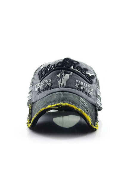 Letter Embroidery Distressed Baseball Hat - MISMIMCAHH2411190053-BLACK-F