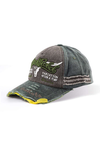 Letter Embroidery Distressed Baseball Hat - MISMIMCAHH2411190053-GREEN-F