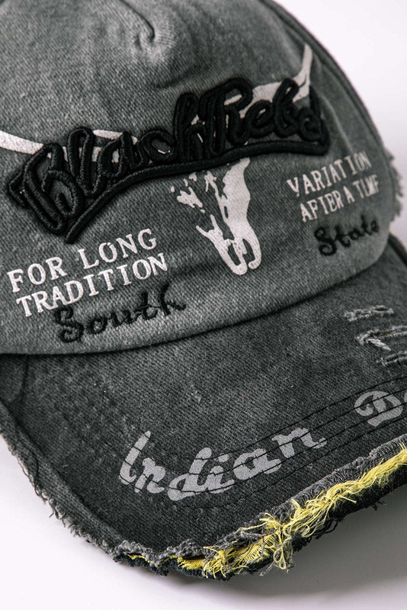 Letter Embroidery Distressed Baseball Hat - MISMIMCAHH2411190053-BLACK-F