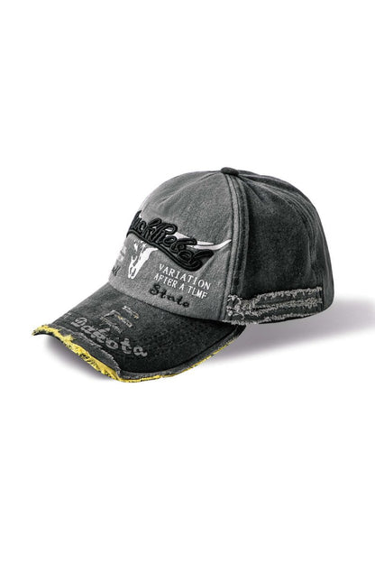 Letter Embroidery Distressed Baseball Hat - MISMIMCAHH2411190053-BLACK-F