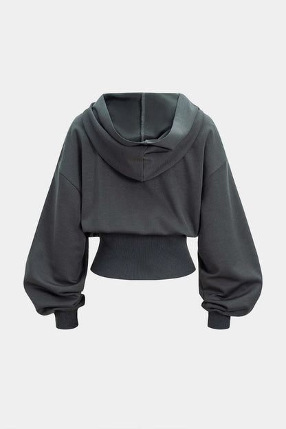 Letter Embroidery Long - Sleeve Hoodie - MISMIMCWTH2509160101-DARK GRAY-XS