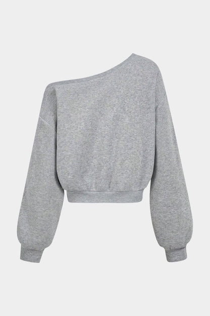 Letter Print One Shoulder Long Sleeve Sweatshirt - MISMIMCWDB2507140084-LIGHT GRAY-XS