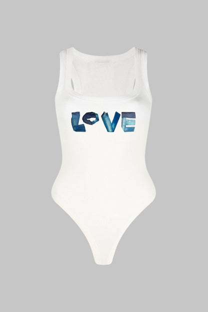 Letter Print Sleeveless Bodysuit - MISMIMCWTO2504150048-WHITE-XS