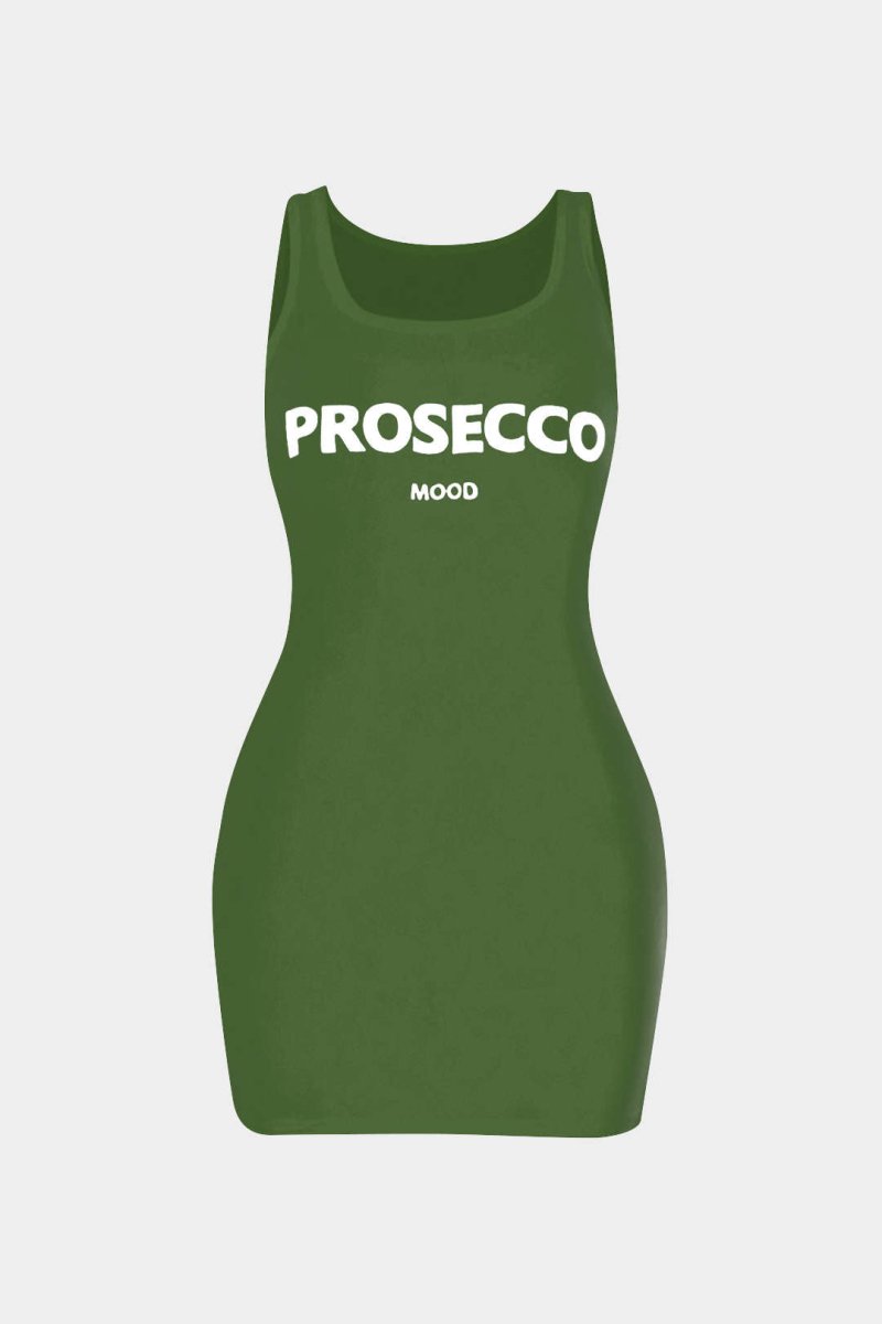 Letter Print Sleeveless Mini Dress - MISMIMCWDC2503120132-DARK GREEN-XS