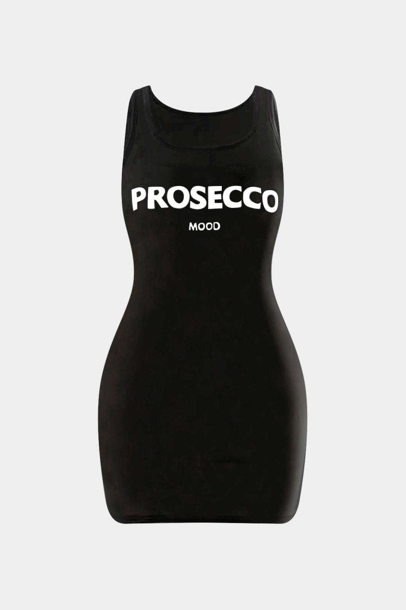 Letter Print Sleeveless Mini Dress - MISMIMCWDC2503120132-BLACK-XS