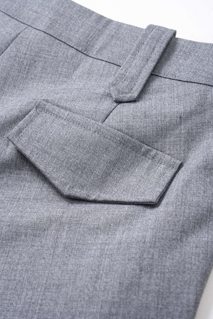 Linen Solid Ruched Skirt - MISMIMCWBK2504300049-GRAY-S